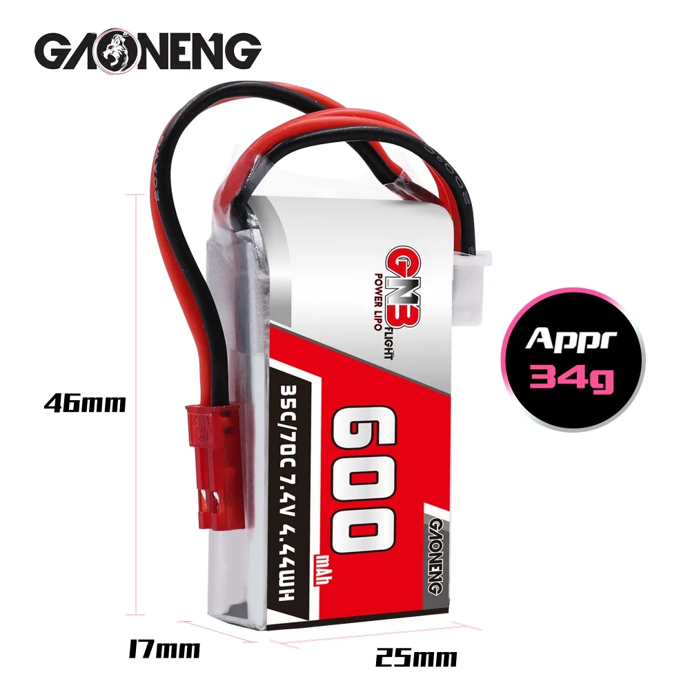 2 шт Gaoneng 600mAh 2S 7,4 V 35C/70C Lipo аккумулятор с разъемом JST/XT30 для DYS FPV гоночный Дрон 4 оси RC Дрон FPV гоночный Дрон