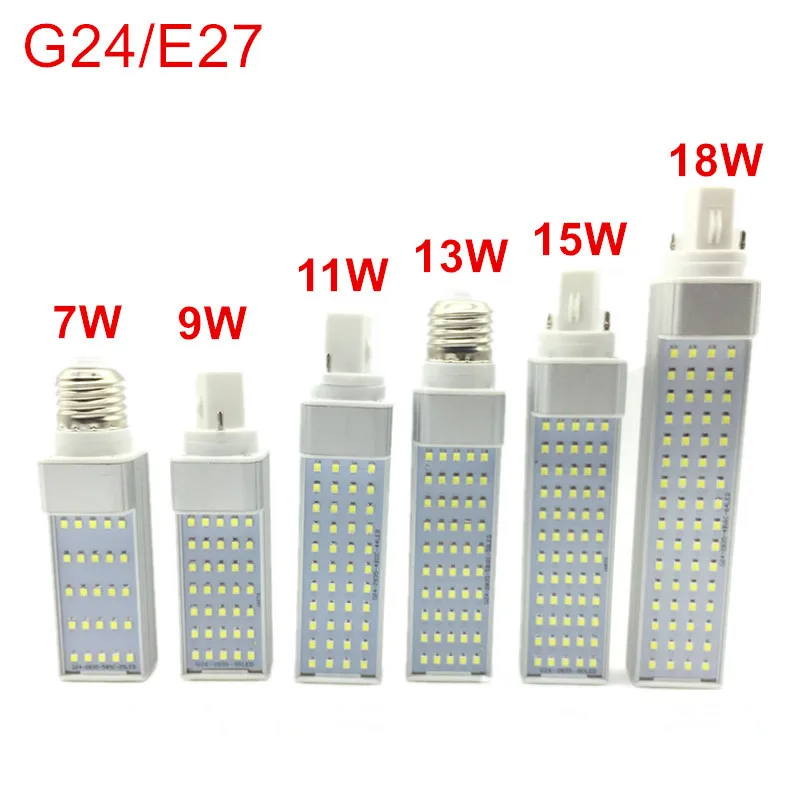 Фото Светодиодная лампа-Кукуруза E27 G24 SMD 2835, светодиодная лампа 180, degeree AC85-265V 7 Вт 9 Вт 11 Вт 13 Вт 15 Вт 18 Вт 25/35/40/50/60/64 светодиода, светодиодное освещение №1