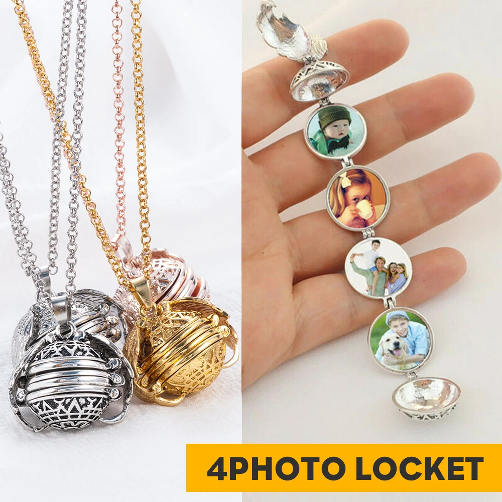 

2019 Magic 4 Photo Hollow Ball Pendant Memory Floating Locket Necklace Angel Wings Flash Box Fashion Album Box Necklaces
