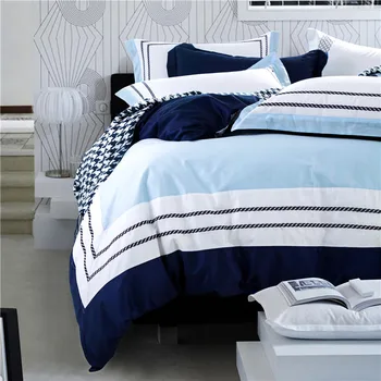 

Blue sea color hotel luxury embroidered bedding sets queen king size 100% cotton soft bedclothes 4Pcs duvet cover bed sheet 36