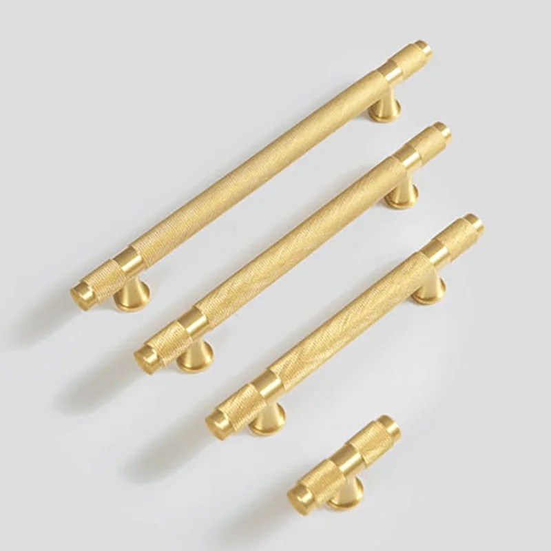 

Gold Brass Knurled Kitchen Knobs Cabinet Handles Drawer Pull Dresser Handle Luxury Nordic Furniture Door Hardware