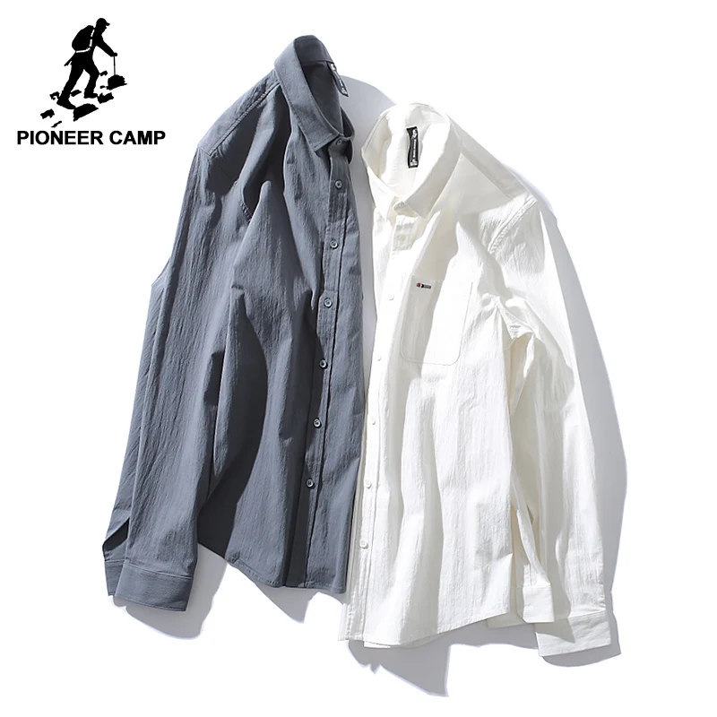 Мужская рубашка Pioneer Camp белая/серая Повседневная с длинным рукавом 2019 |