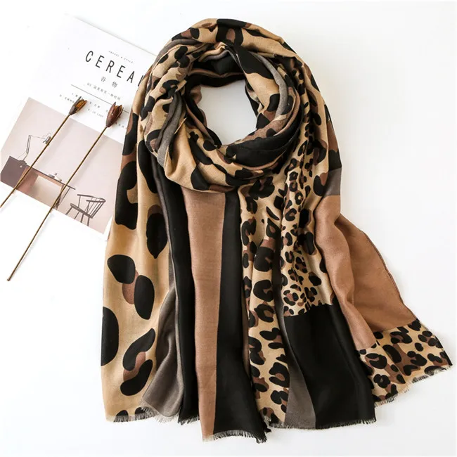 Модный зимний шарф для женщин, хиджаб, вискоза, Теплый леопардовый лоскутный шарф, роскошная брендовая накидка, женские шарфы и шали - Цвет: 6