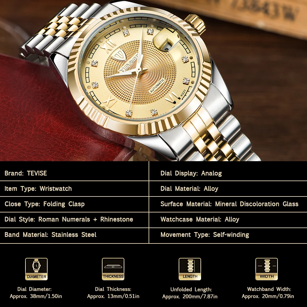 TEVISE Mechanical Watch Men Luminous Date Men's Watches Luxury Automatic Watch Men Clock With Metal Watch Bracelets Dropshipping (16)
