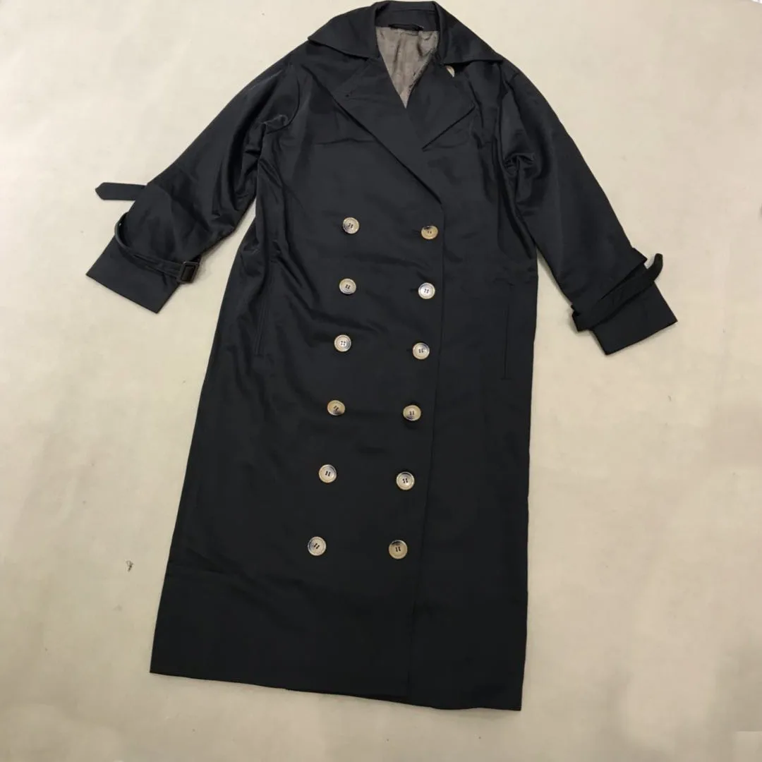 Nordic Women Trench Coat Black/ Khaki Overcoat Casual Cotton Double Breasted Long Women Trench Jacket with Belt