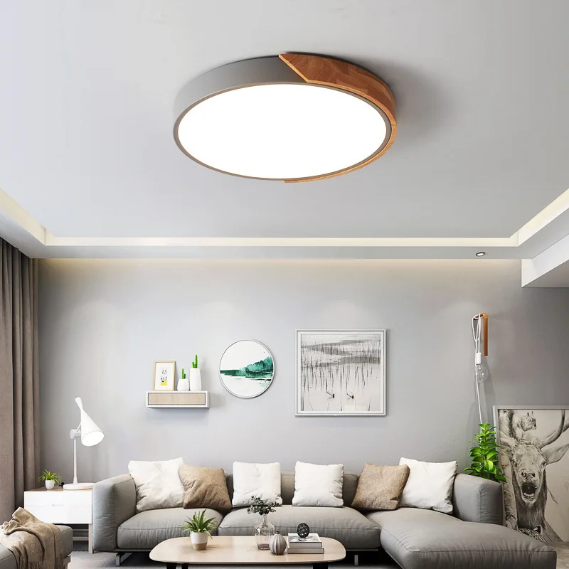 

Round Wooden LED Ceiling Lights With Remote Control Macaron color Ceiling Lamp For Living Room Dining Kitchen Lighting Fixtures