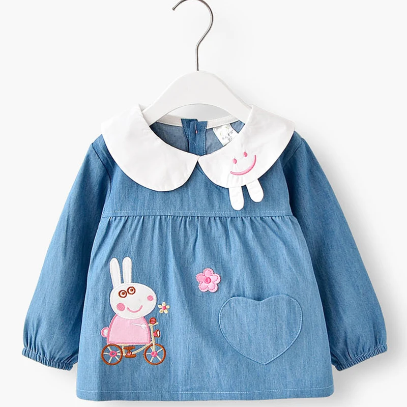 

New products 18 autumn children's denim waterproof smock baby girl eating clothes cartoon baby anti-dressing girls painting clot