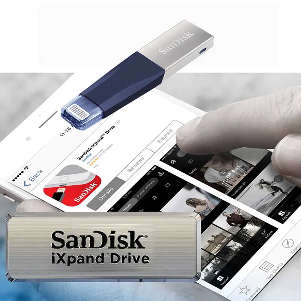 Sandisk USB 3,0 iXPAND флеш-накопитель 32 Гб 64 Гб 128 ГБ металлическая карта памяти MFI зашифрованный диск для печати на ключ для iphone ipad