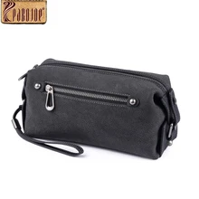 

Pabojoe Leather Men Clutch Bags Casual Long Wallet with Zipper Large Capacity Male Purse