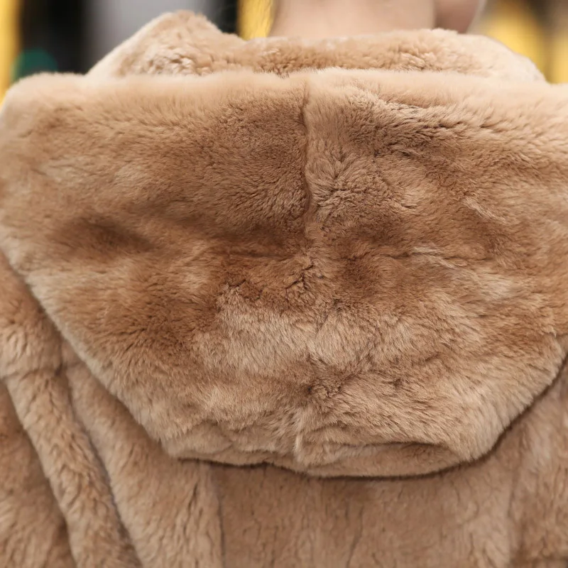 TopFurMall) зимние женские натуральный настоящий мех кролика пальто куртки с капюшоном леди тонкий Тренч Верхняя одежда Пальто Одежда VK0209
