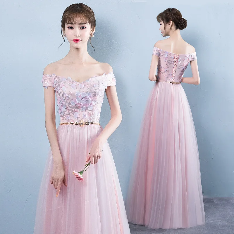 

Pink Wedding Baridesmaid Dress Chinese Women Full Length Elegant Qipao NEW Flower Lace Cheongsam Long Vestido De Festa S-XXL