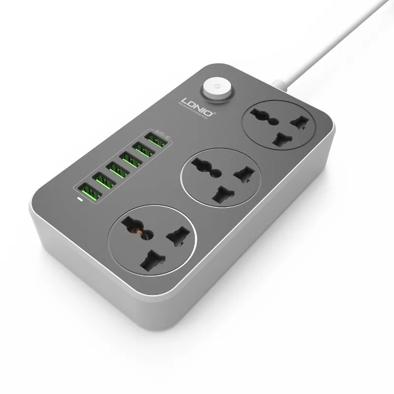 

5V 3.4A 3 International Power Socket 6 USB Port 6.56ft/2m EU Plug Charging Socket High Quality