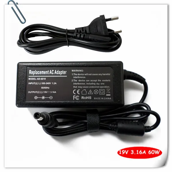 

60W AC Adapter Battery Charger for Samsung N150 N145 R478 R480 R523 R538 R540 R580 R730 R780 Laptop Power Supply Cord 19V 3.16A