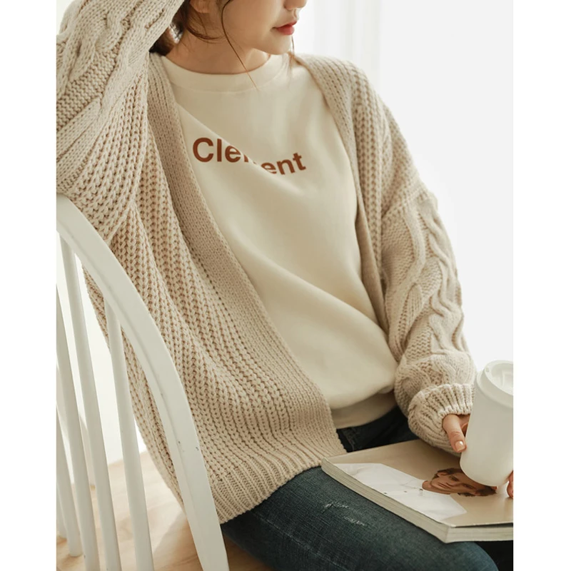 Yanueun Autumn Winter New Stylish Knitted Cardigan Long Sleeve Solid Loose Casual Sweaters Streetwear Women Clothing