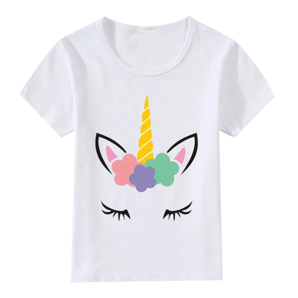 Summer Baby Girls Boys Unicorn Short Sleeve White Tee Tops Blouse