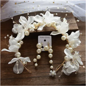 

new headdress hair jewelry Super immortal style headbands earrings sets makeup accessories sweet side hair jewelry brides
