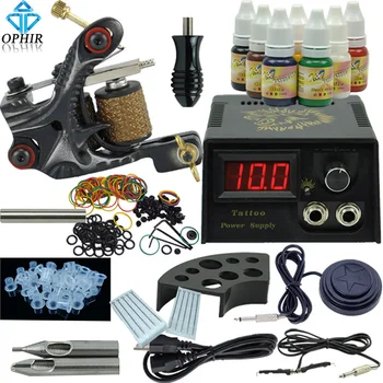 

OPHIR Beginner Complete Tattoo Kit PRO LCD Power Supply 7 Colors Tattoo Inks 50pcs Nozzle Body Tattoo Art Equipment _TA002