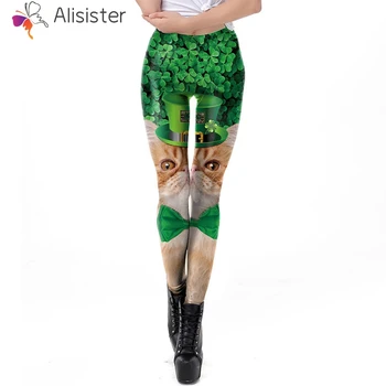 

Fashion Green Shamrock Leggings Women Novelty 3D Printed High Waist Fitness Pants Sexy Leggings St Patrick's Day Cosplay Pants