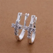 Factory direct high quality charm women wedding crystal cross silver plated clip earrings hot selling fashion jewelry E311