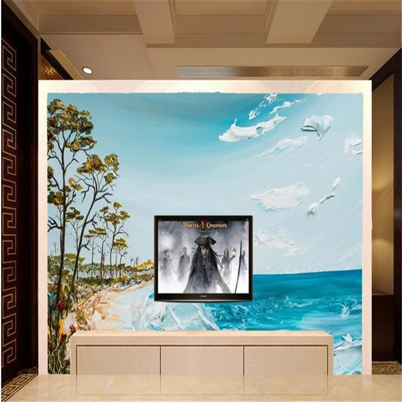 

beibehang 3d stereoscopic beach murals Europe TV backdrop wallpaper living room bedroom wall paper papel de parede