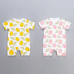 Младенческой летом прохладно комбинезон-Ползунки Одежда для маленьких девочек и мальчиков Lovelly желтый лимон короткие комбинезоны женщин