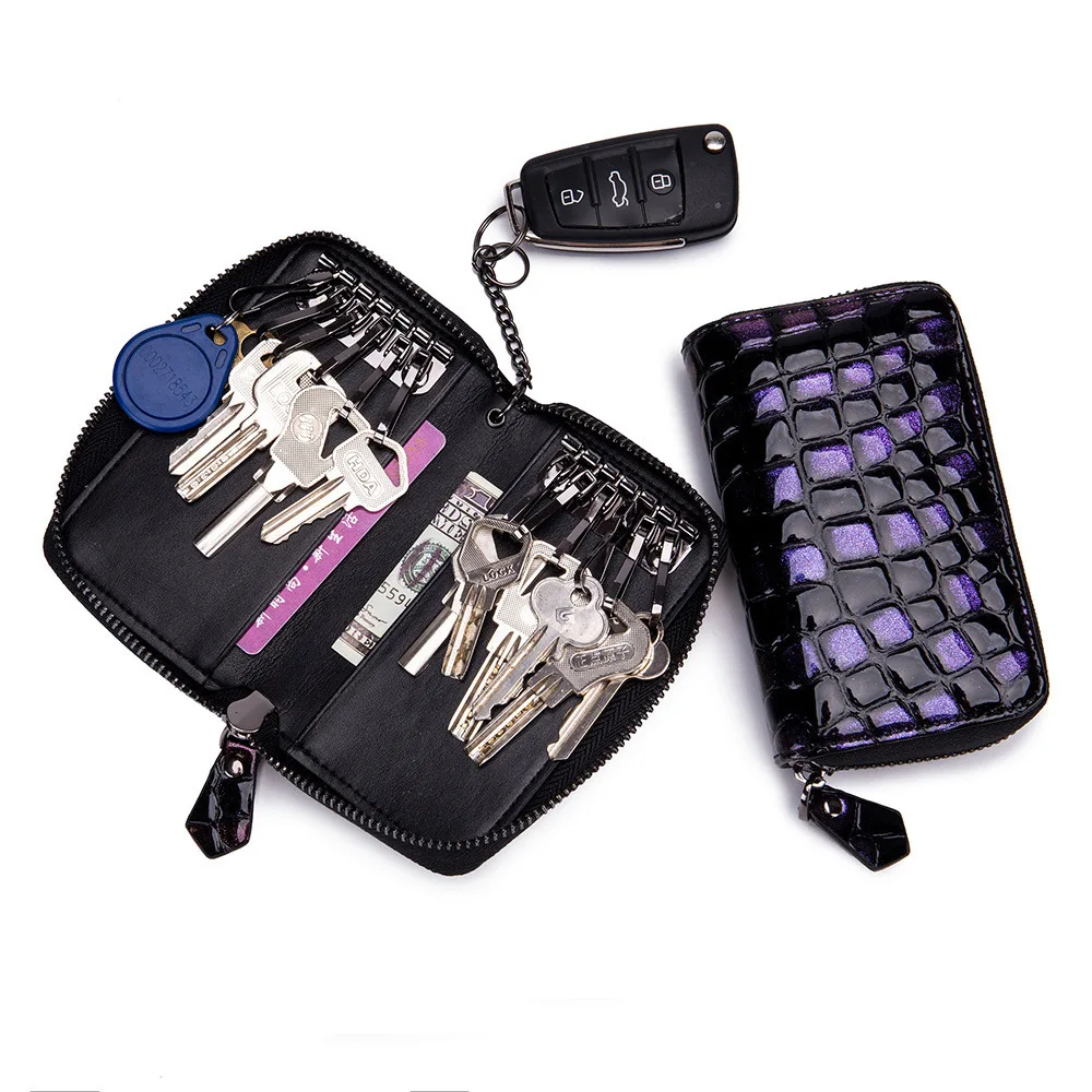 

2018 Women Keychain Cover Zipper Key Case Bag Purse Car Key Wallets Men Key Holder Cow Leather Man Housekeeper Keys Organizer