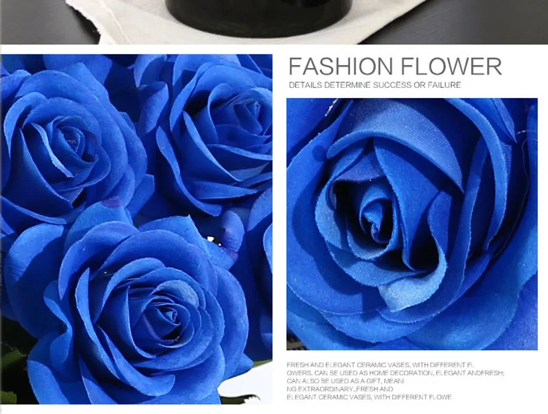 Flone Artificial Silk Really Touch Moisturizing Blue Rose Flower Branch Pink White Red Rose For Wedding Wall Home Decoration Art (21)