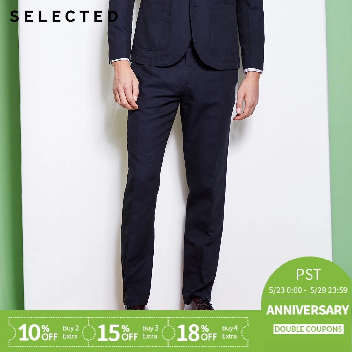 

SELECTED Cotton-linen blend business leisure suit pants S|418218504