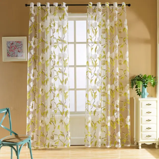 Gele Grote Bloemen Tule Gordijnen Voor Woonkamer Doorschijnende ... Gele Grote Bloemen Tule Gordijnen Voor Woonkamer Doorschijnende ...