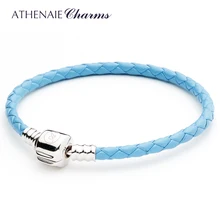ATHENAIE светильник, синий, одинарный плетеный кожаный 925 пробы, серебряный браслет, подходит для всех европейских шармов