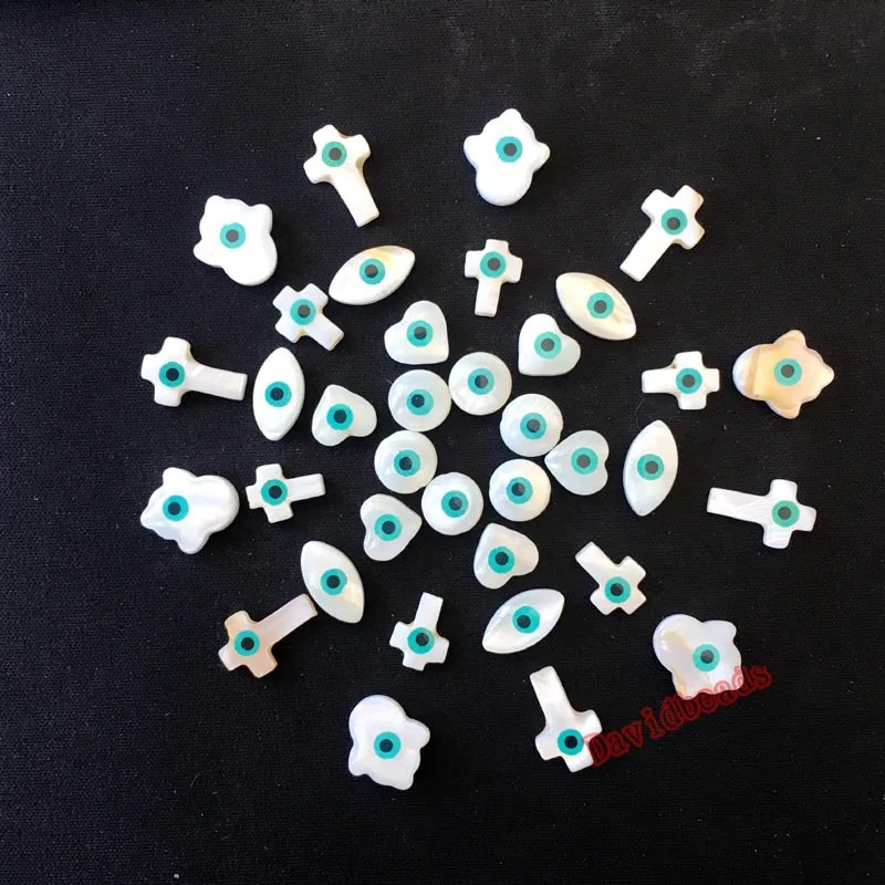 

Free Shipping White Natural Mother of Pearl Shell Rounded flower hexagon oval cross Evils Eye Ball Round Beads 5pcs/lot