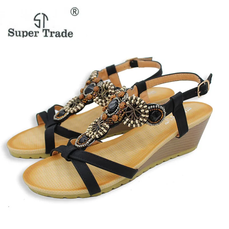 

ST SUPER TRADE Women Sandals Summer Vintage Rhinestone Woman Flip Flops Beach Women Shoes Comfortable Summer Sandals ST74-A6
