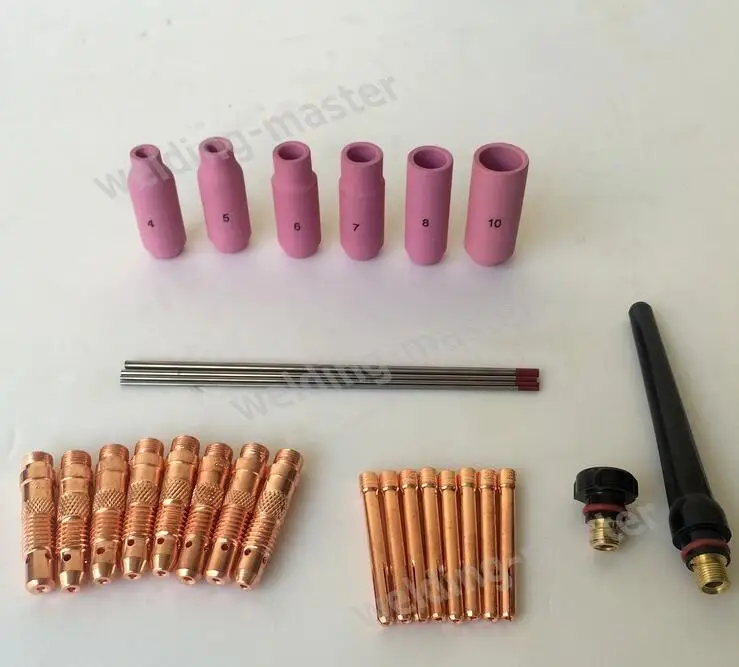 Tig Welding Torch Tig Torch Consumables Tungsten Electrode Nozzle Collet Body Kit for WP-17 WP-18 WP-26 28 pcs