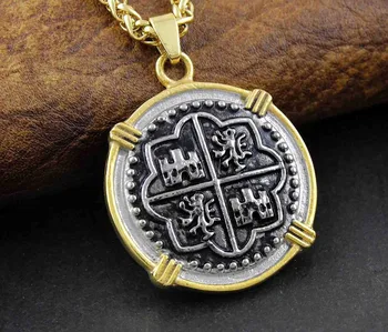 

Piece of Eight Pirate Spanish Treasure Coin Pendant +chain Necklace