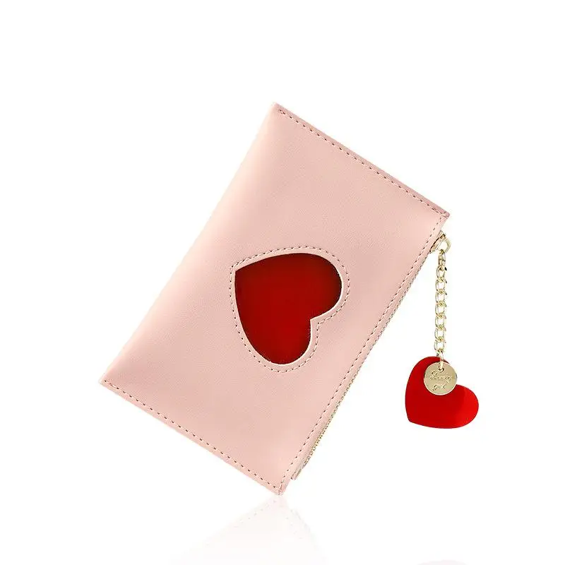 Unishow Sweety Сердце женский держатель для карт корейский стиль женский кошелек для монет сумка милый кошелек на молнии Женский кошелек из искусственной кожи сменный карман для монет - Color: Pink