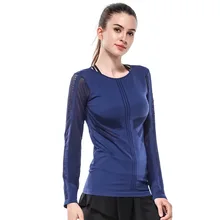Выдалбливают Йога Топ Для женщин Slim Fit сетка Йога рубашки с длинным рукавом Трикотаж женщина высокая гибкая одноцветное Спортивная одежда для для женщин тренажерный зал