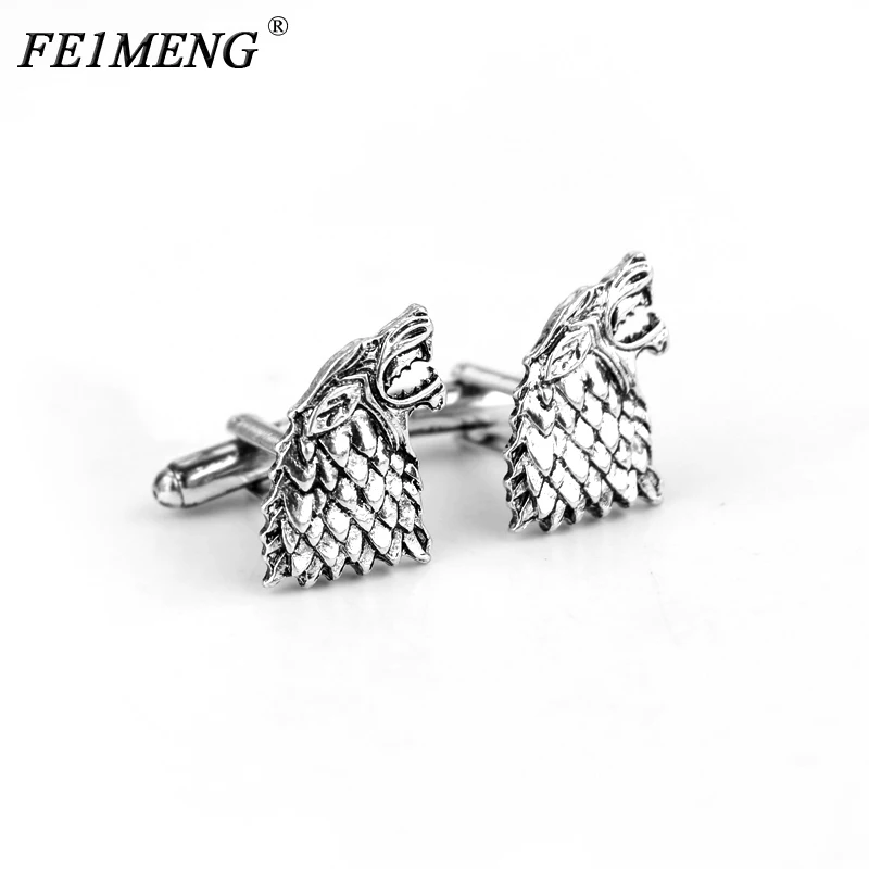 

Game of Thrones Stark Cufflinks Charm Wolf Head Vintage Silver Metal Alloy Cuff button Men's Fashion Brand Cuff links