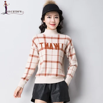 

Autumn Winter Ladies High Collar Knitted Cashmere Sweater Pullover Sweater Female 2018 Fashion Loose Letters Thick Sweater NO342