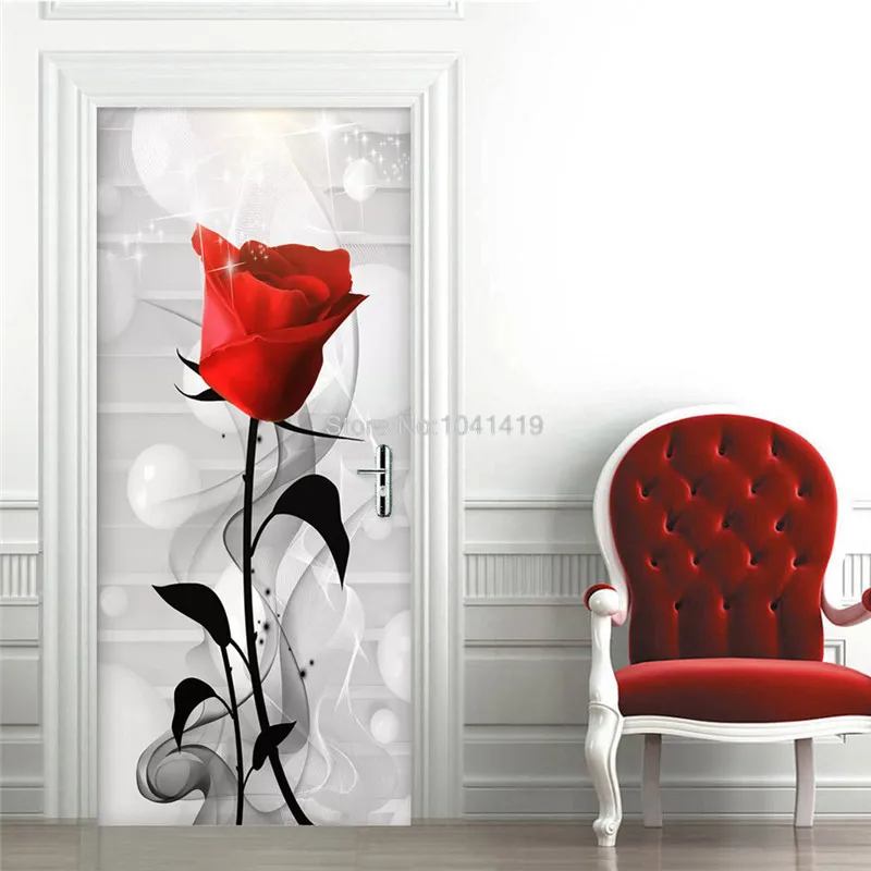 Самоклеющиеся водостойкие фотообои из ПВХ, 3D стерео обои с розами, креативная наклейка на дверь DIY, для гостиной, спальни, 3D декор