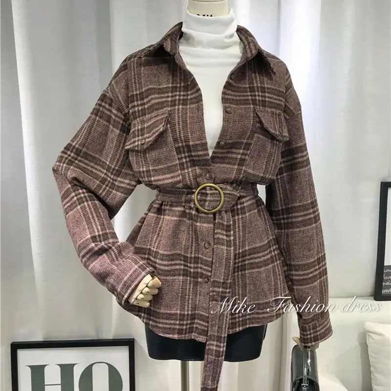 

Autumn Casual Korean Style Vintage Elegant Office Lady Women Trench Coats Khaki Slim Plaid Button Pocket Retro Outwears 2019