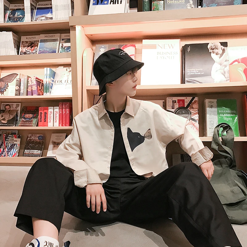 

2019 Spring New Korean Version Of The Lapel Trend Wild Loose Handsome Harajuku Long-sleeved Casual Men's Shirt