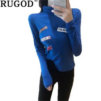 

RUGOD New arrival spring long sleeve t shirt women Fashion Turtleneck Long sleeve tee shirt femme Letter printed slim tops crop