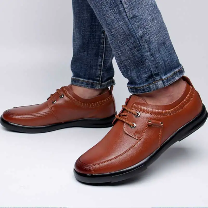 Robe Oxford Chaussures Lacets Hommes Cuir Mocassins Casual Mode Véritable Formelle À Respirant Mâle Plat Mariage brown En Black De Affaires Sz55Zqn