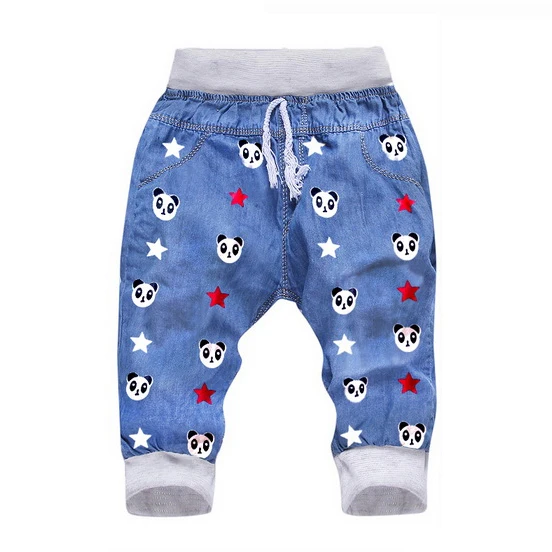 Детские штаны с эластичной резинкой на талии и рисунком панды для маленьких мальчиков и девочек укороченные брюки укороченные штаны джинсовая одежда