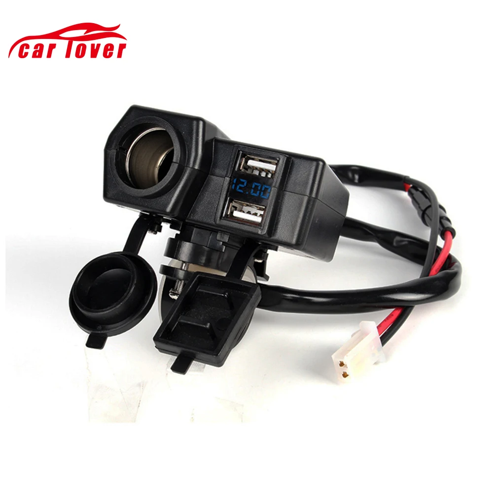 

12V Motorcycle Dual USB Scooter cigarette lighter in car With Bluetooth Handlebar Clamp Power Charger Outlet Socket Splitter
