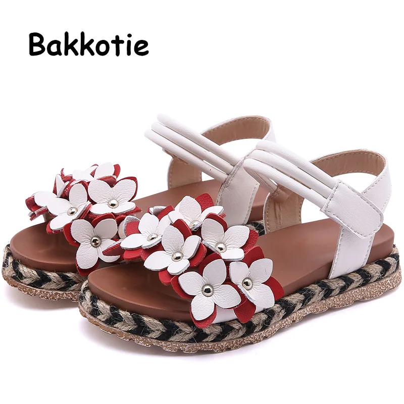 

Bakkotie 2019 New Princess Flowers Sandals Summer Baby Girls Fashion Non Slip Casual Sandals Kids White Pu Soft Dress Shoes