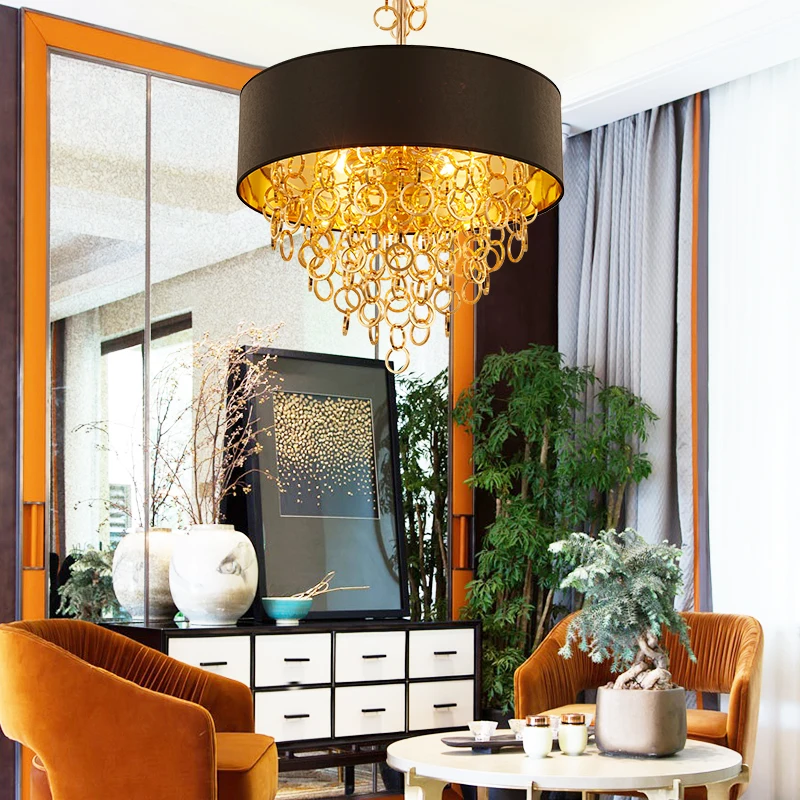 Круглое кольцо Fringed Ресторан огни Роскошный отель Гостиная золото Art Pendant lights
