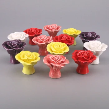 1x Ceramic Rose Handles Kitchen Cabinet Knobs Handles Dresser Closet Kids Bedroom Furniture Knob