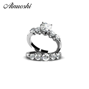 

AINOUSHI 925 Sterling Silver Ring Set Wedding Engagement Ring Jewelry Women with 1 Carat Round Cut Shinning SONA Bridal Ring Set