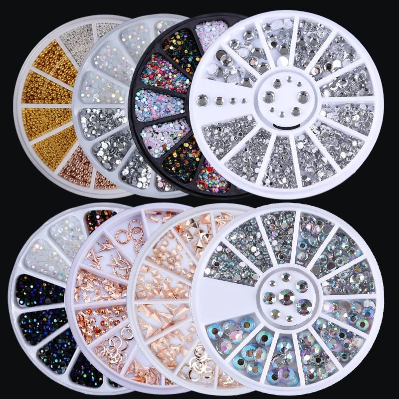 

1 Box 3D Nail Art Rhinestones Chameleon Nail Beads Studs Glitters Acrylic Rose Gold Metal Manicure Nail Art Decoration in Wheel